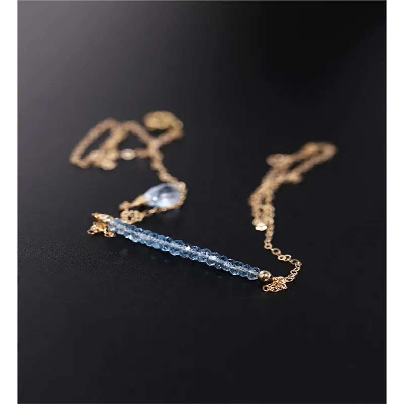 DAIMI Sky Blue Topaz Necklace Female gemstones Genuine Yellow 14K Gold Injection Pendant Gift | Украшения и аксессуары