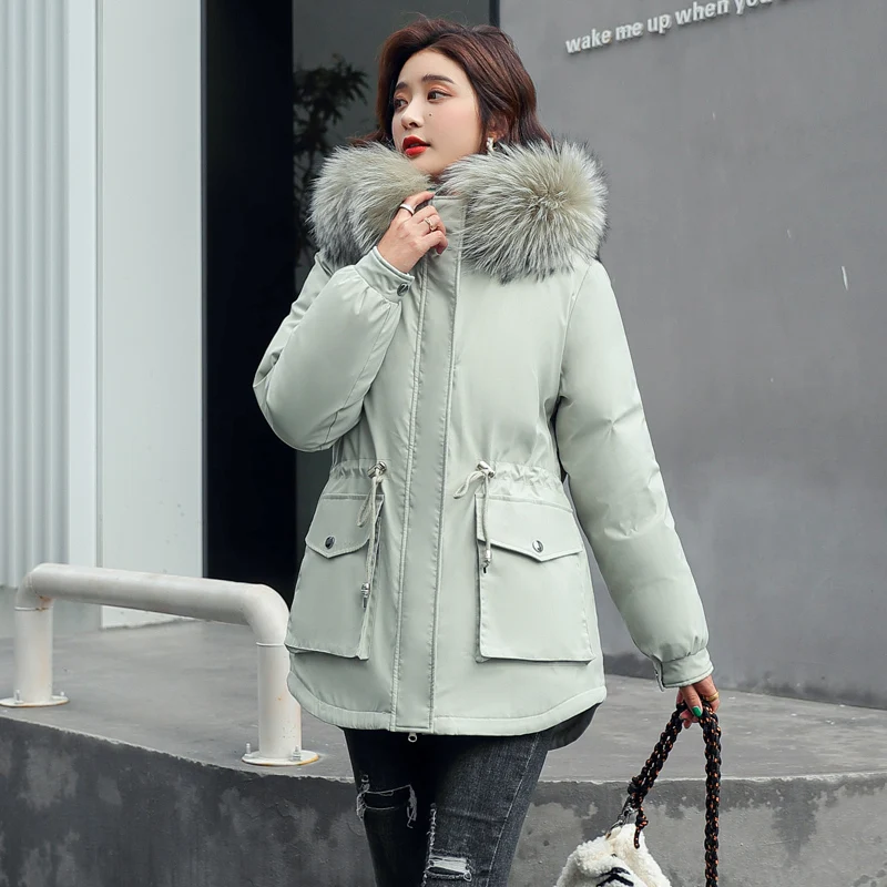 

LY VAREY LIN New Winter Women Thick Warm Hooded Paraks Snow Overcoat Large Fur Collar Coat Bubble Coat Cotton Padded Jacket