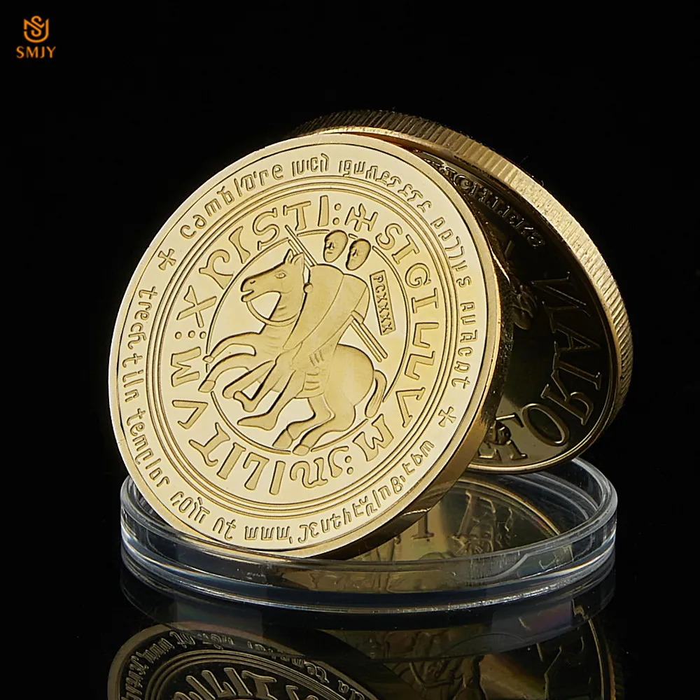 Сувенирная монета с надписью Братство золотого цвета каменщик рыцарь храм