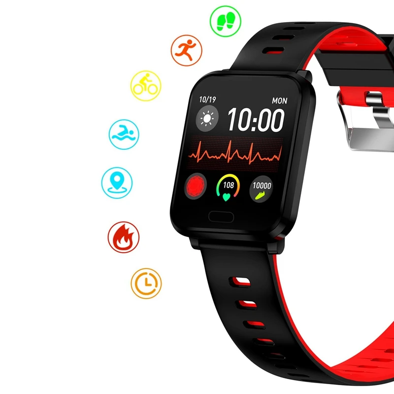 Hot 3C-K10 Smart Watch Bluetooth Sports Bracelet Heart Rate Tester Outdoor Pedometer-Black+Red | Электроника