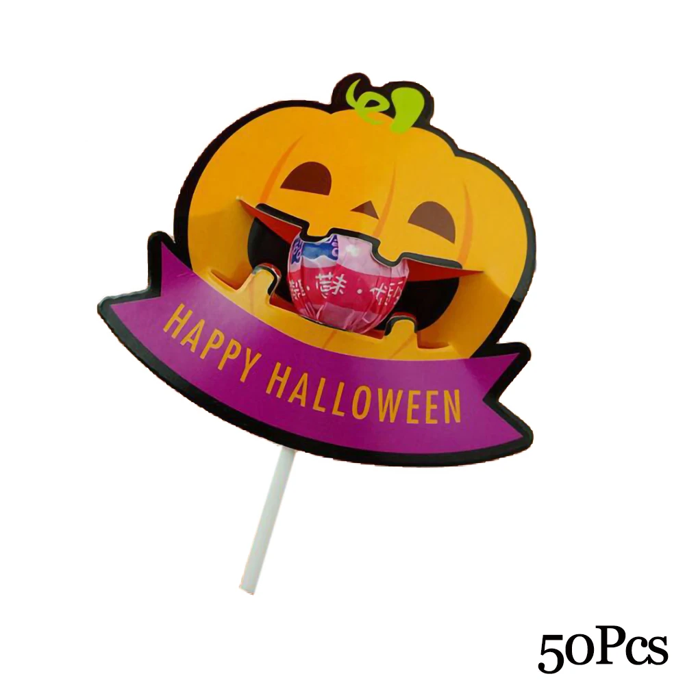 50Pcs Pumpkin L Держатель для леденцов, бумажные карты для конфет, леденец, украшение, карта с мультяшным принтом, на Хэллоуин, Рождество, день рождения, конфета, аксессуары - Цвет: 50Pcs Pumpkin L