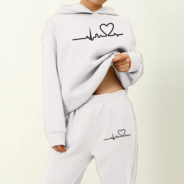 

2 Pieces Sets Sweatshirt Tracksuit Women 2021 Sweatshirts and Long Pant Fashion Elegant Solid Suits Warm Hoodie Oversized New