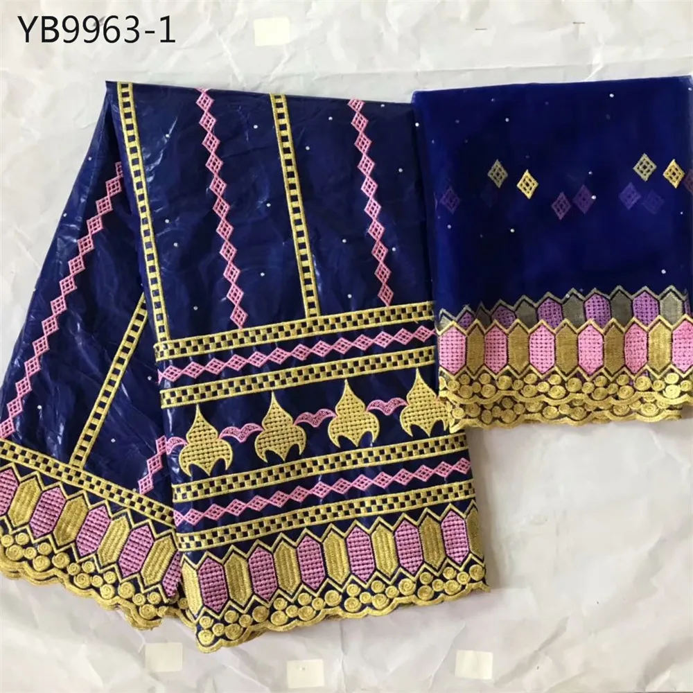 Нигерия Последняя мода стиль вышивка Базен Хлопчатобумажная Ткань 5 ярдов + 2 для