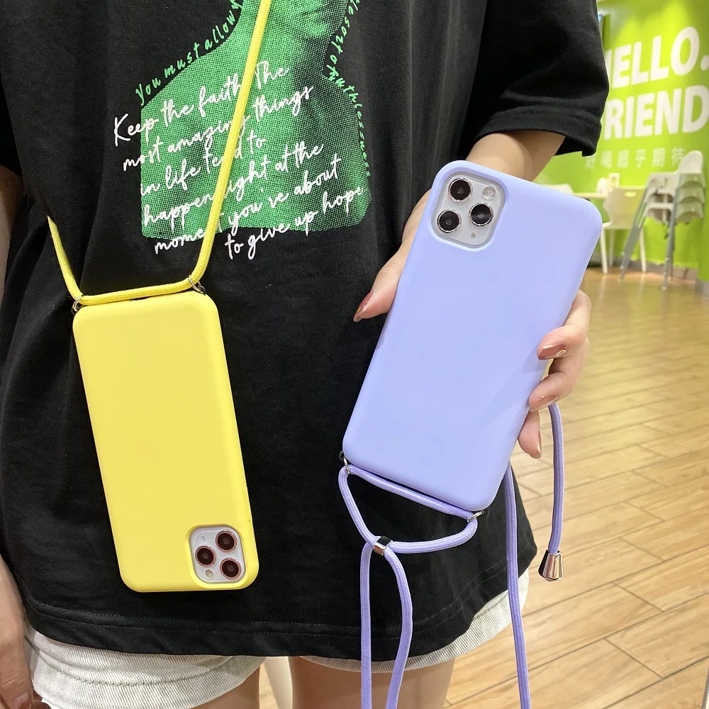 Ottwn сплошной цвет шнур цепи ожерелье ремешок чехол для телефона iPhone 11 Pro X XR XS Max 7 8