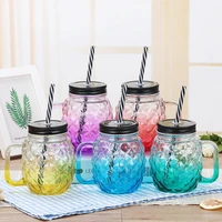 juice cup with handle large capacity kettle creative gradient color mason rooster cup with lid and straw glass water cup