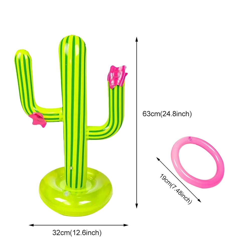 

Outdoor Family Swimming Pool Party With 4 Ring Toys Kids Adults Beach Summer Accessories Toss Game PVC Fun Inflatable Cactus