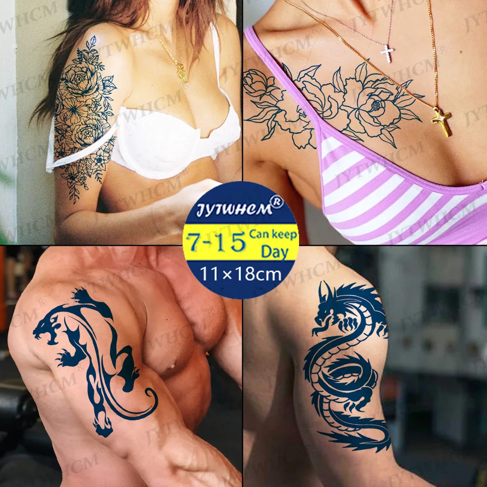 

Henna Rose Temporary Tattoo For Women Fake Jewelry Chains Colorful Flower Body Art Lifelike Tattoo Sticker Transfer Girl Tattoo