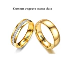 Золотистые кольца из нержавеющей стали с кристаллами для влюбленных мужчин и женщин, обручальное кольцо, индивидуальная гравировка имени, очаровательный подарок