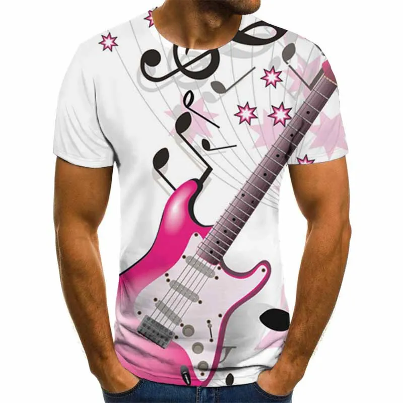 

Мужская футболка с короткими рукавами, Повседневная Свободная футболка с круглым вырезом и 3D-принтом музыкальных нот, 2021