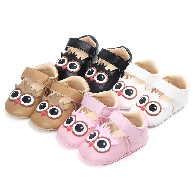 Детская обувь с мягкой подошвой и рисунком совы для маленьких девочек