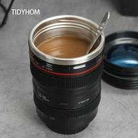400ml creative camera lens shape stainless steel coffee cup kitchen household milk juice coffee cup with lid decorative gift cup