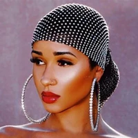 bling stone mesh grid trendy wild head scarf wrap glitter rhinestone handmade patchwork celebrity headband turban hair jewelry