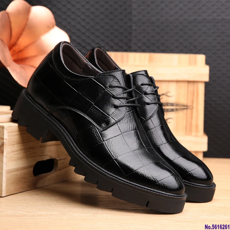 Туфли дерби мужские классические невидимые высокий каблук 5/7 см оксфорды