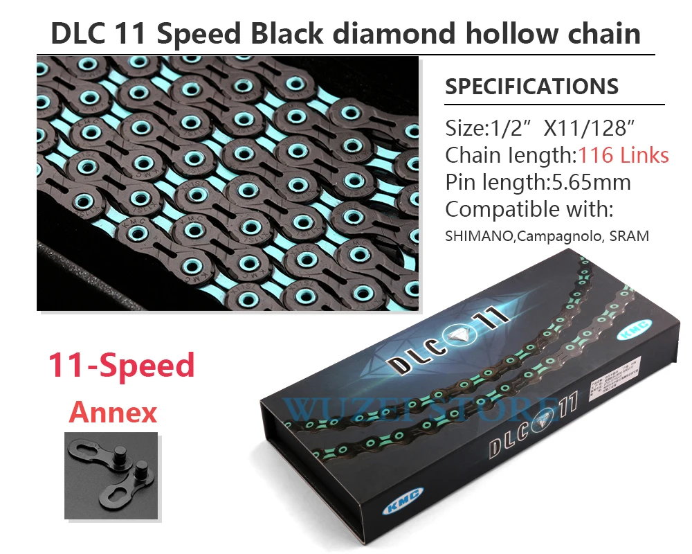 KMC DLC 11 Speed Chain MTB Bike Diamond Chains Ultralight Black Red 116/118L X11 Mountain Bicycle 11V Chains for Shimano Sram