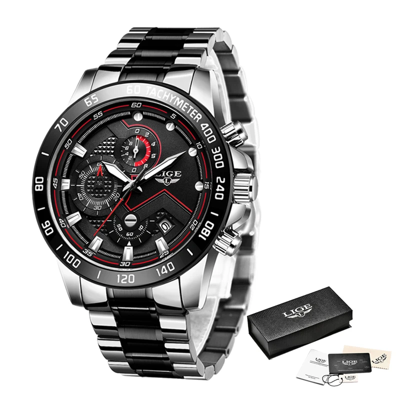 

New Men Watch Business Waterproof Date Watches Fashion Multifunction Stainless Steel Black Quartz Watch Relojes Para Hombre