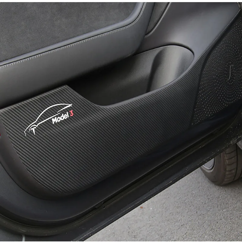 

For Tesla Model 3 17-21 Four Side Door Black Carbon Fiber PU Anti-kick Pad Protector Sticker 4Pcs