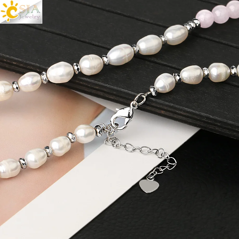 Овальное ожерелье CSJA из натурального жемчуга ажурное круглое мирное с пряжкой