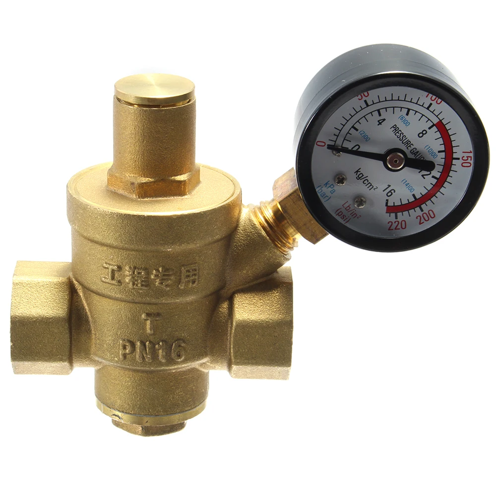 

DN15 1/2 Brass Water Pressure Guages Reducing Maintaining Valves Regulator Adjustable Valves With Gauges Meter 85*63mm