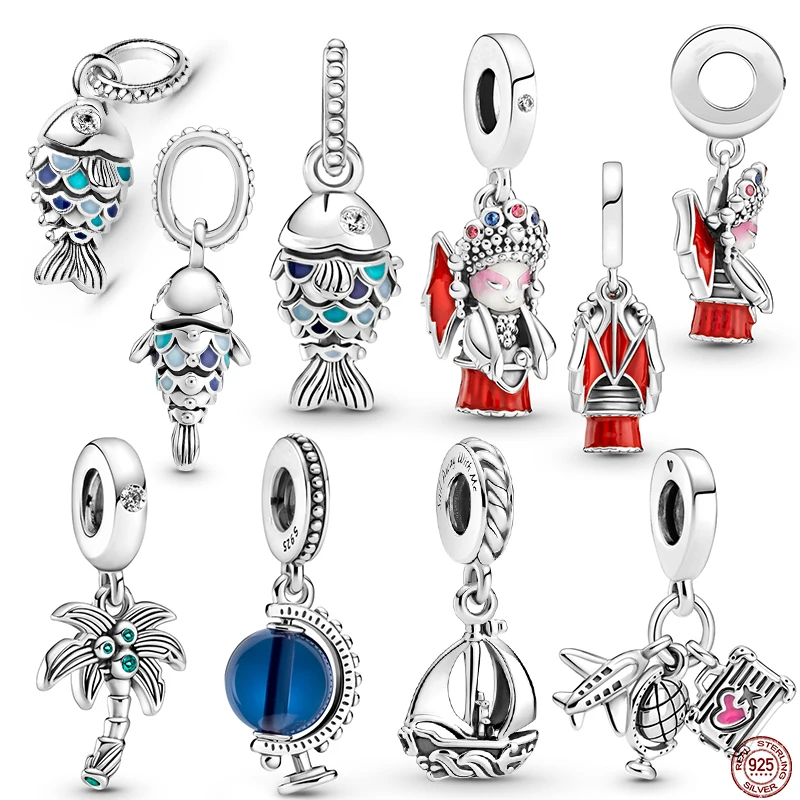 

New silver color Fish&Doll Airplane and Globe Charm&Bead Fit Original 3mm Bracelet&Bangle Making Fashion DIY Jewelry