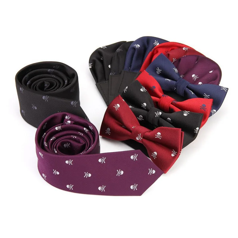 

New Tie Bow Tie Handkerchief Three-piece for Men Paper Hanky Bowtie Pocket Square Skull Corbata Wedding Business Necktie