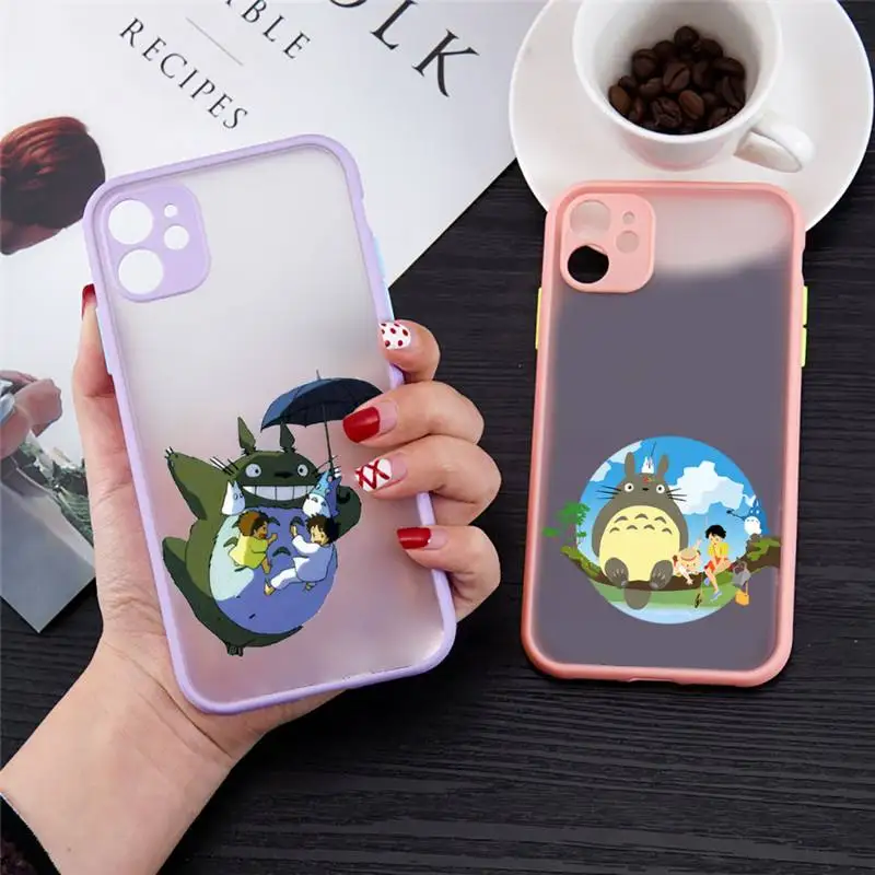 

My Neighbor Totoro Phone Case for iPhone 13 12 XS 11 pro max mini se2020 7 8 plus X XR color purple matte transparent coque
