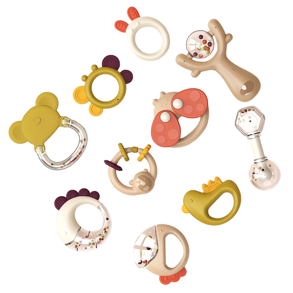 

1 Set/10pcs Baby Rattle Teether Cartoon Teething Educational