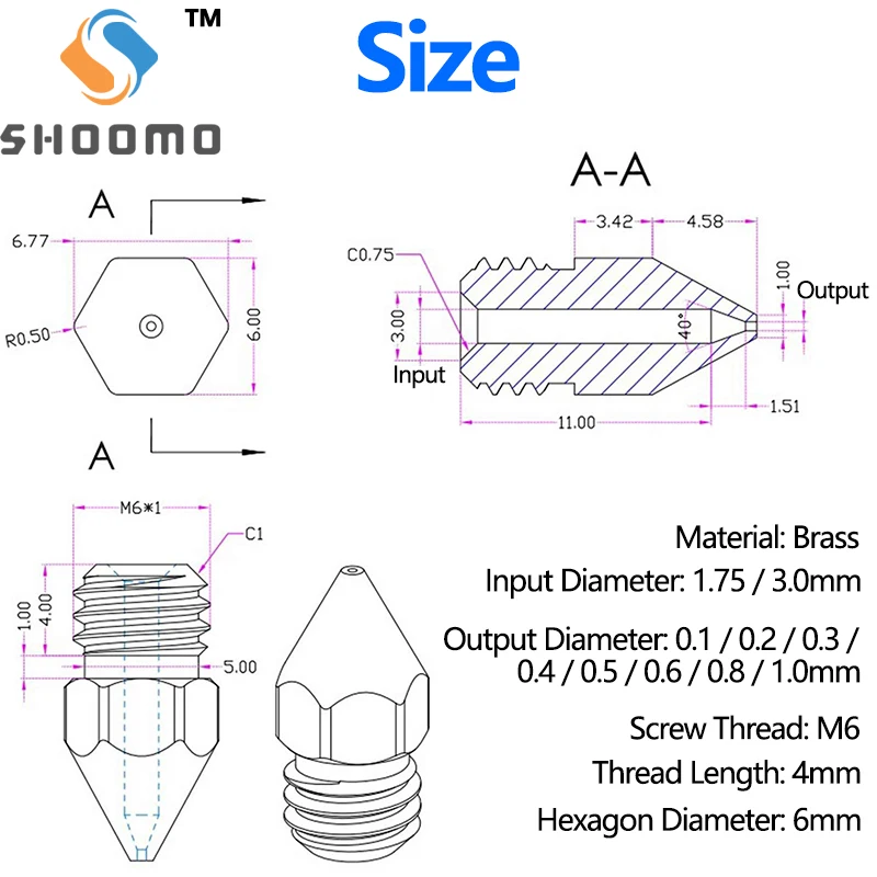 Экструдер для 3D-принтера SHOOMO латунные сопла печатающая головка Anet A8 Makerbot MK8 Creality