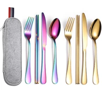 4 piece flatware set stainless steel utensil silverware portable knife fork spoon chopsticks and cutlery