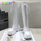 2021 новые утолщенные зимние рыцарские сапоги женские до колена, модные мотоциклетные сапоги на платформе и квадратном каблуке