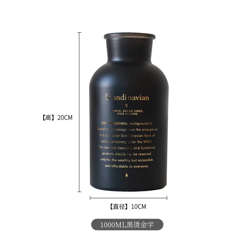 black 1000ml Скандинавская стеклянная ваза черная белая элегантная сухая Цветочная бутылка шик Ins Скандинавская Цветочная банка для хранения Рождественская вечеринка Декор ваза - Цвет: black 1000ml