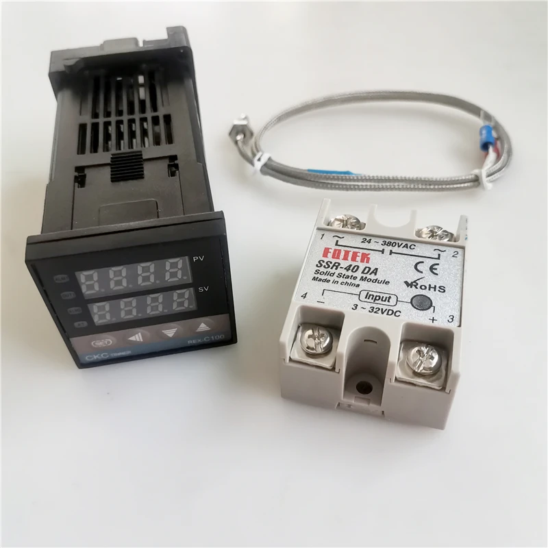 

Set of PID Digital Temperature Thermostat Regulator Controller REX-C100 with SSR output+Thermocouple K+Solid State Relay SSR 40A