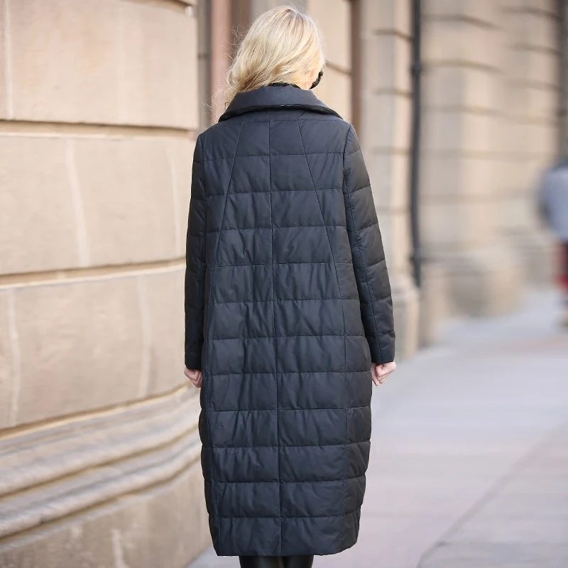 Женский длинный пуховик из натуральной кожи зимняя куртка овечьей шкуры MY4018 s