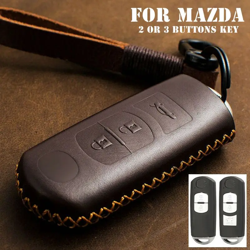 

1 шт. 2 или 3 кнопки натуральная кожа ключа автомобиля чехол крышка брелок для ключей с брелок для ключей для Mazda 3 6 CX-5 CX-7 MX-5 CX-9