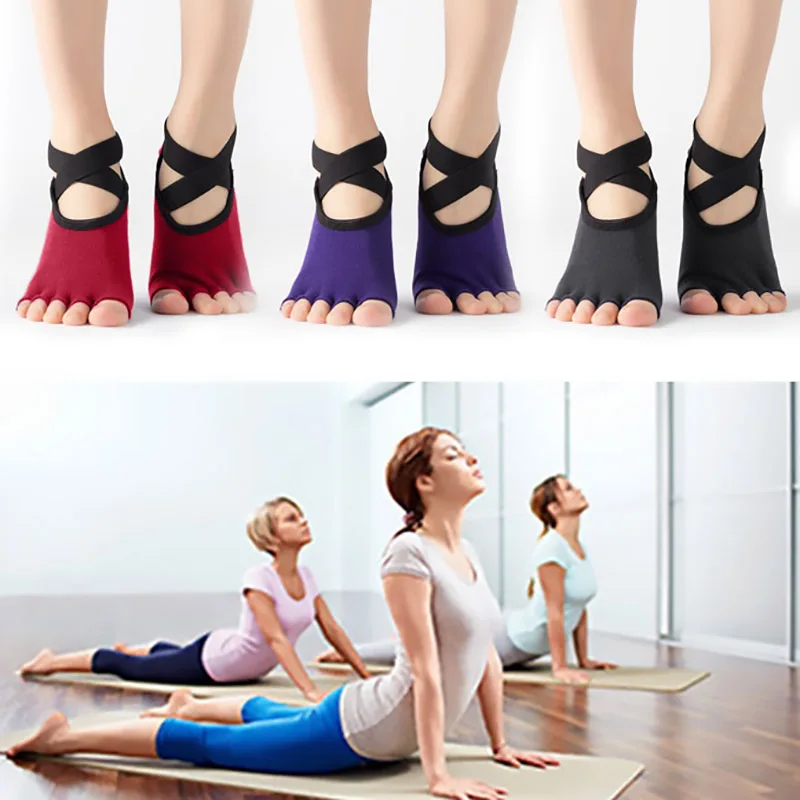 Women Yoga Backless Five Toe Anti-Slip Ankle Pilates Fitness Gym Ladies Sports  Sock 2021 Professional Bandage Ballet Dance Sock