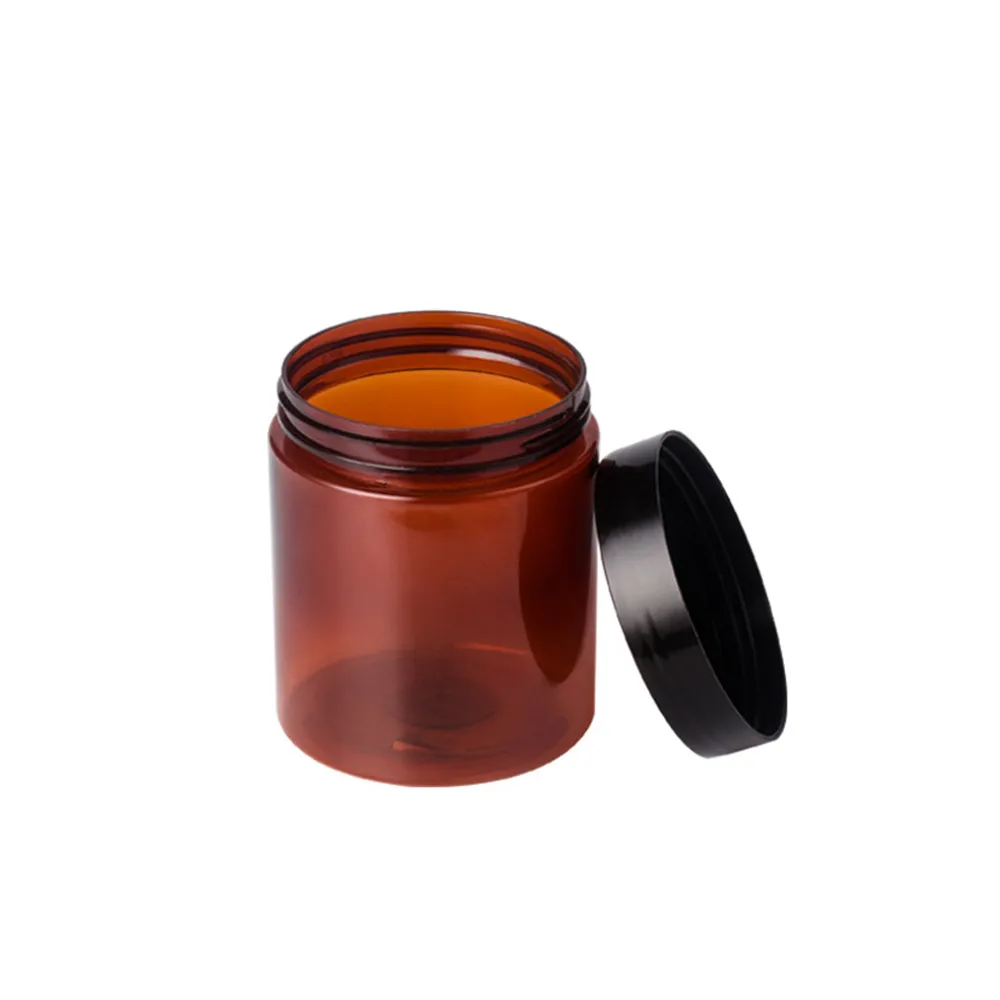 

200 g 7 oz Empty Amber Plastic Cosmetic Container Wax Cream Jar With Black Lids Printable Custom Logo