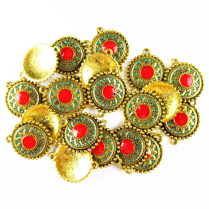 

Beautiful 10Pcs Carved Tibet Gold Dripping Oil Round Connector Pendant Bead 25x20x3mm 1011PJ