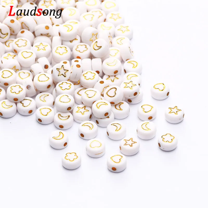 Оптовая продажа круглые плоские акриловые бусины 7 мм белого и золотого цвета