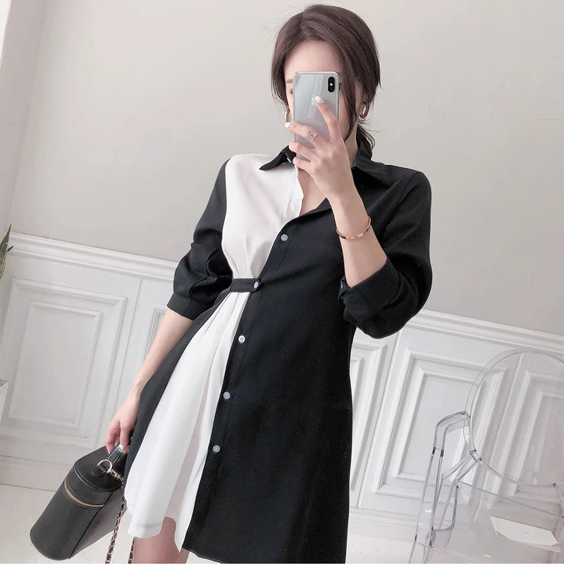

JSXDHK Korean Fashion Turn Down Collar Single Breasted Hit Color Blouse Fashion Women Long Sleeve Office Ladies 2021 New Shirts