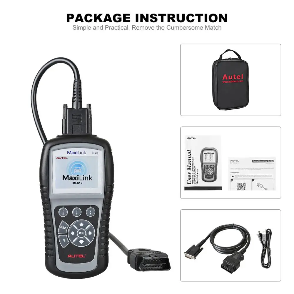Autel MaxiLink ML619 CAN OBD2 сканер ABS SRS подушка безопасности Автомобильный диагностический