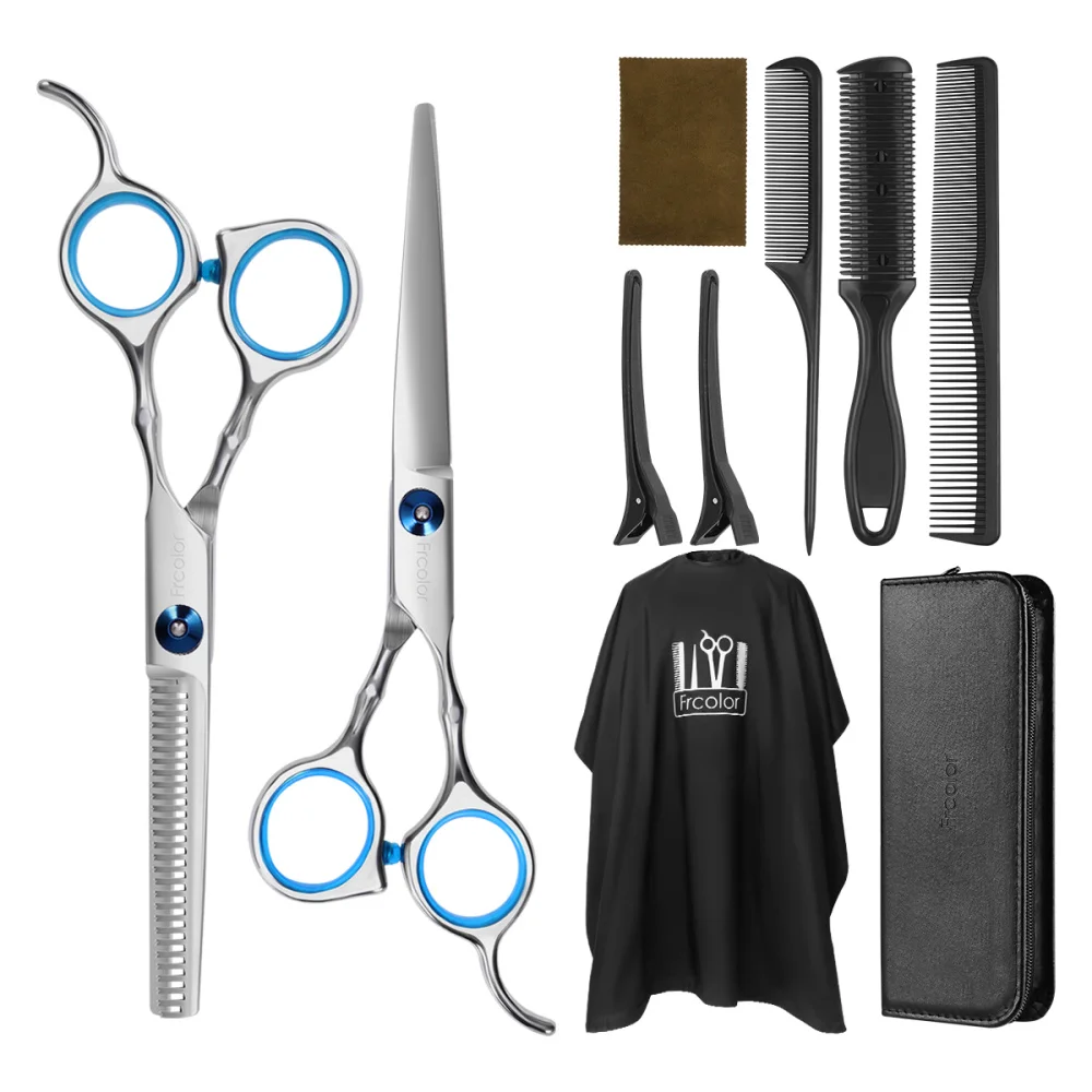 

Frcolor 10PCS Haircut Tools Comb Clip Scissors Hairdressing Households Barber Pouch Comb