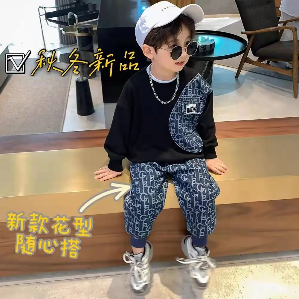 

Детская одежда, осенний комплект для мальчиков, новинка 2021, весна и осень, Корейская версия, зарубежный ковбойский цвет, два сочетающихся цв...