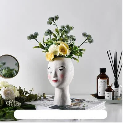 European Resin Vase Head Portrait Sculpture Flower Pot Decoration Ornaments Home Livingroom Office Desktop Furnishing Crafts Art - Цвет: style4