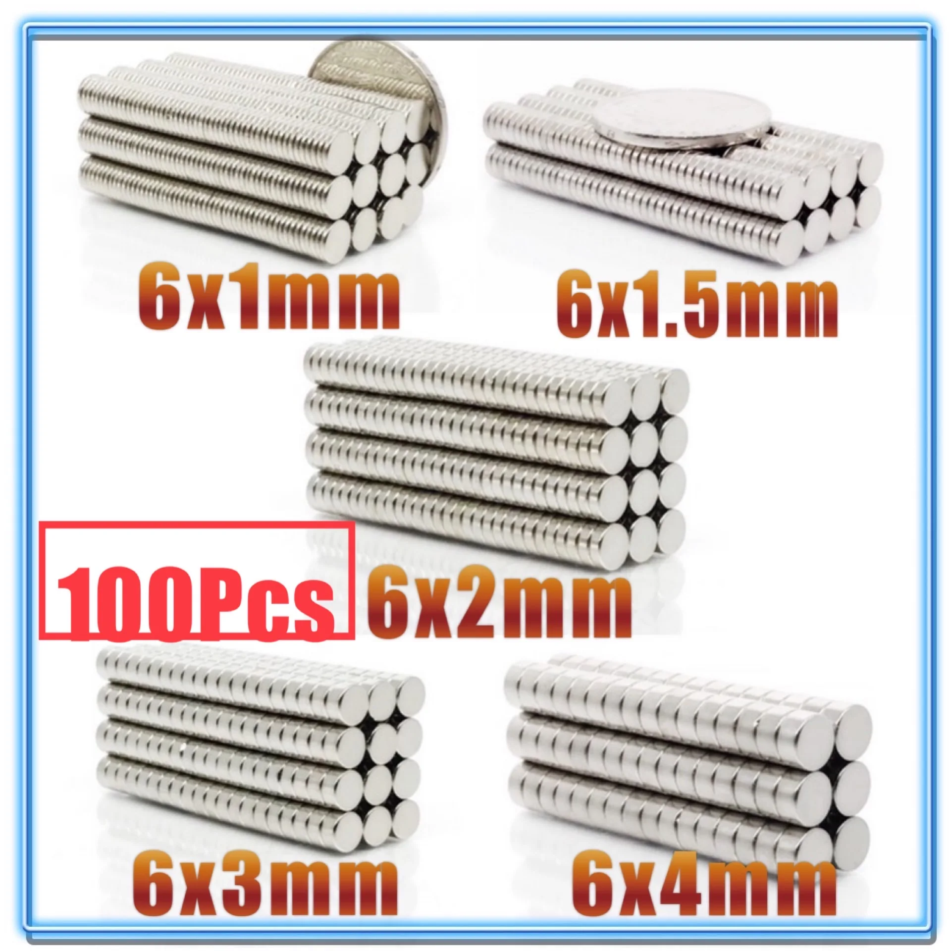 Неодимовый магнит NdFeB N35 100 шт. маленький Круглый 6*1 6x1 5 6x2 6x3 6x4 мм|Магнитные
