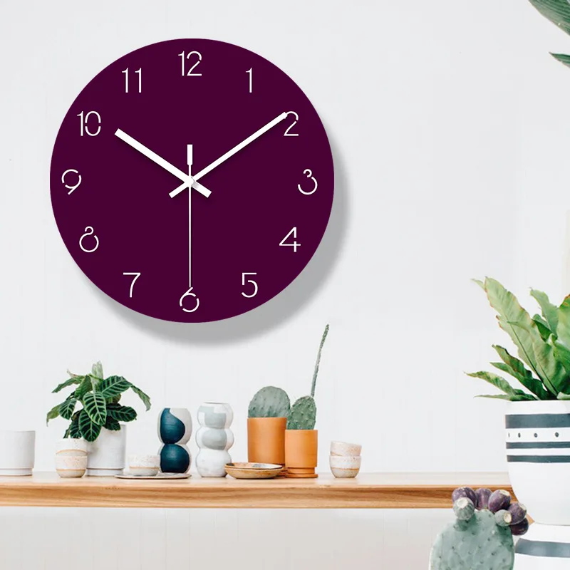 Wall Clock Modern Kitchen Clocks Watch Home Living Room Decorative Hanging Quartz Bedroom Minimalist Purple Round Slient Art | Дом и сад