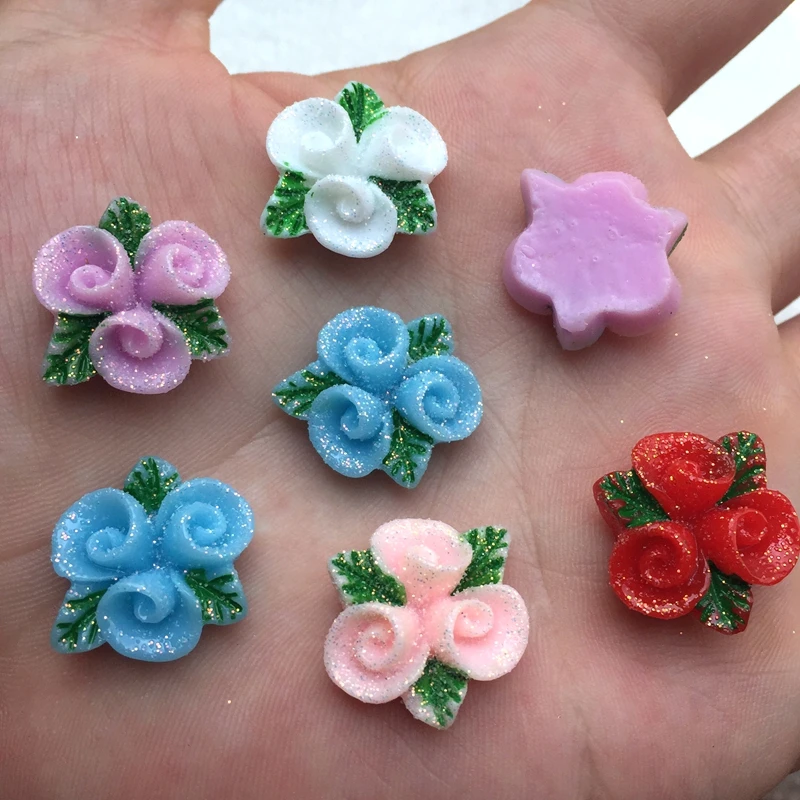 Кавайный цветок из смолы 20 шт. мм с блестящей пудрой Стразы плоским основанием