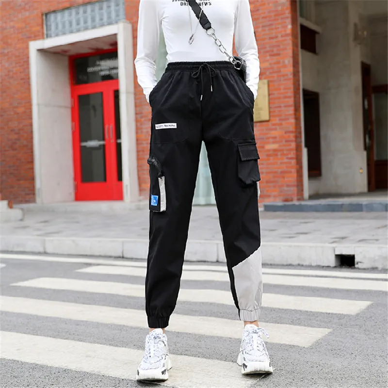 Женские брюки с завышенной талией свободные большими карманами брюки-багги в