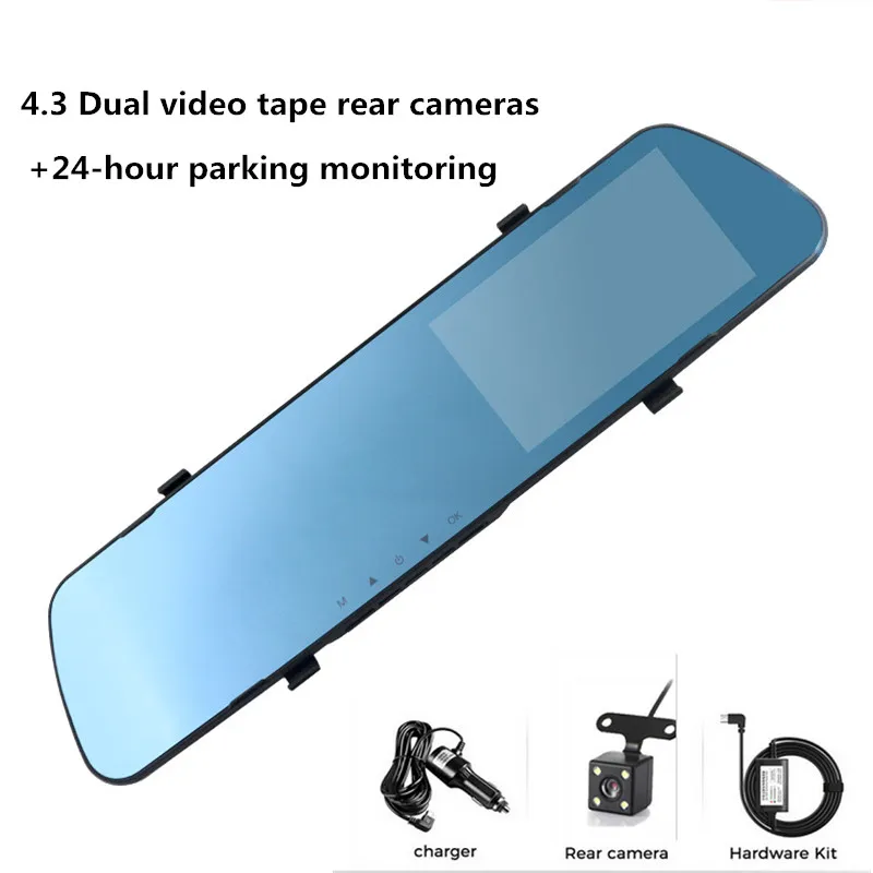 24-часовой автомобильный видеорегистратор задний вид двойной объектив 1080P 4 3