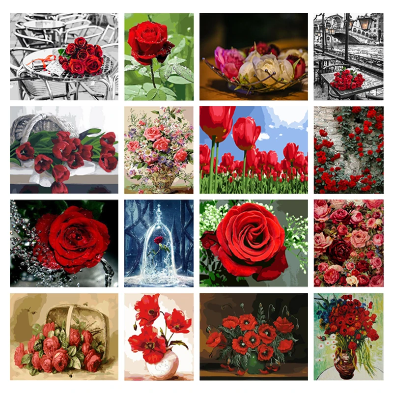 

Diamond Painting Diamond Embroidery Red Rose Full Square/Round Rhinestone Mosaic Daisies And Poppies Picture Home Wall Decor