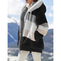 winter fashion womens coat new casual hooded zipper ladies clothes cashmere women jacket stitching plaid ladies coats