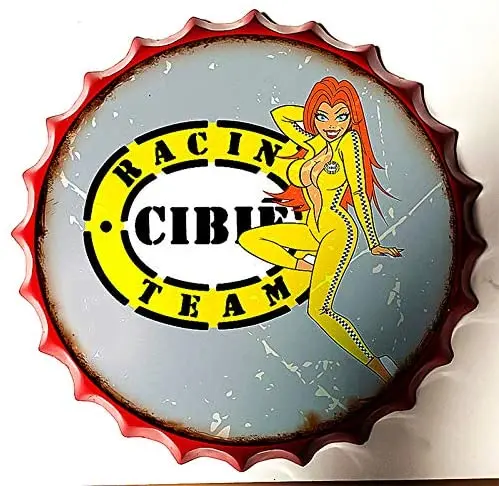 

Retro Sign Car Supplier and Race Queen Brand Logo Bottle Caps Retro Metal Tin Sign Diameter Home Decor Bar Plaque Lounge